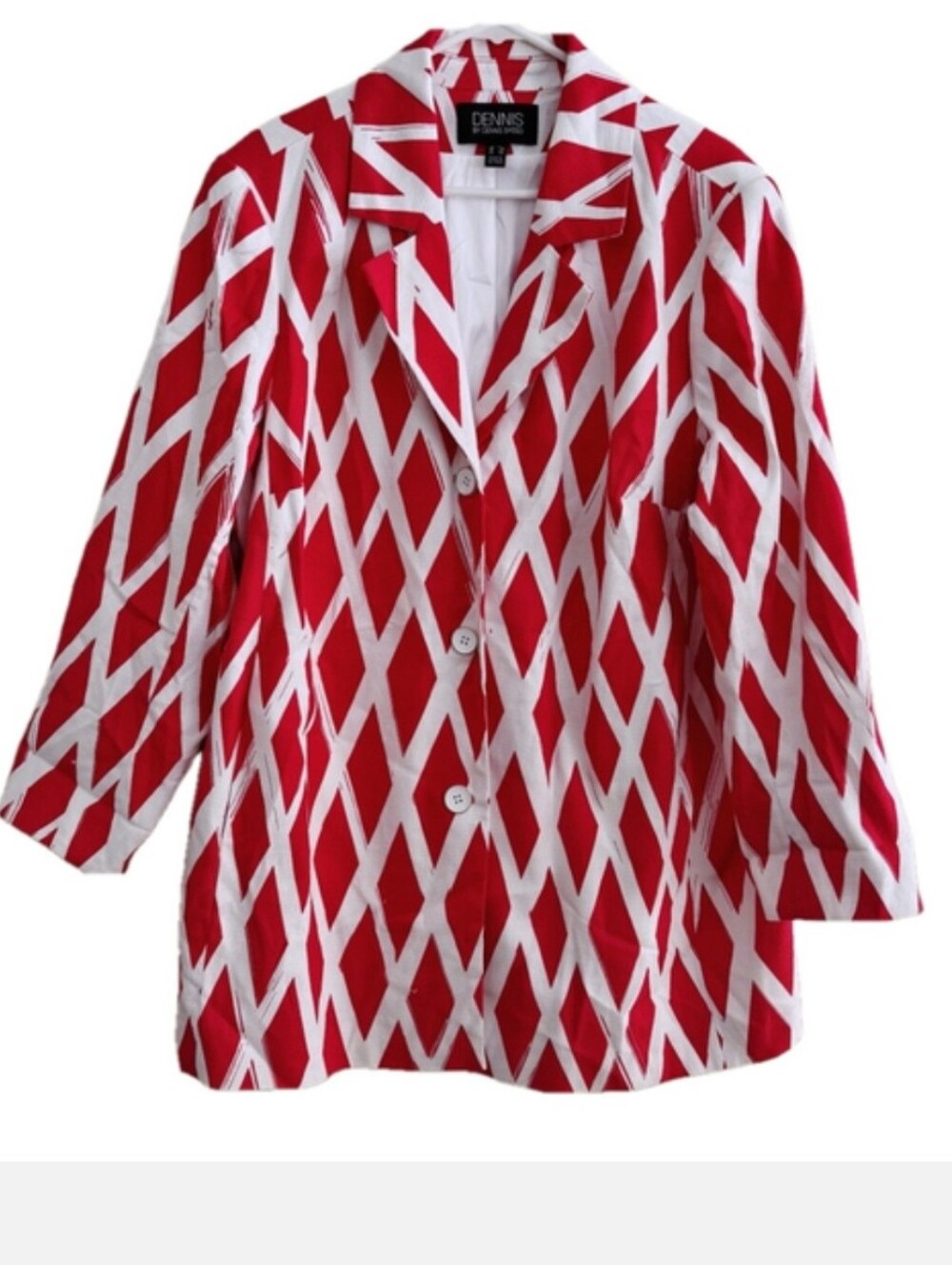 Dennis Basso Red and White Geometric Print Women's Jacket, 24W